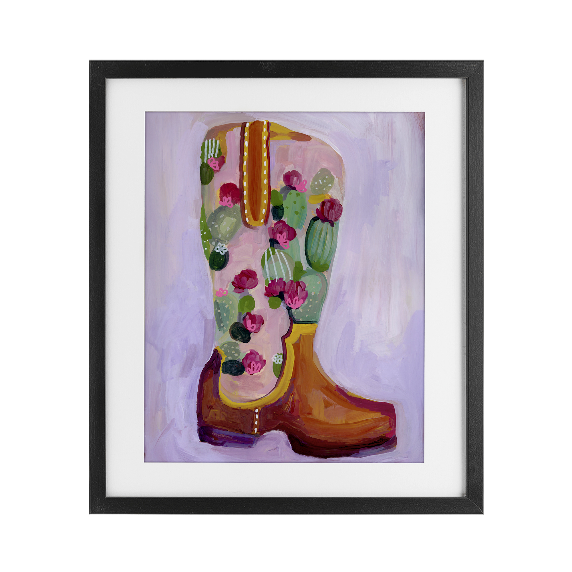 Desert Day Dream Boots Black Framed Print Under Glass, design by Ashley Davis