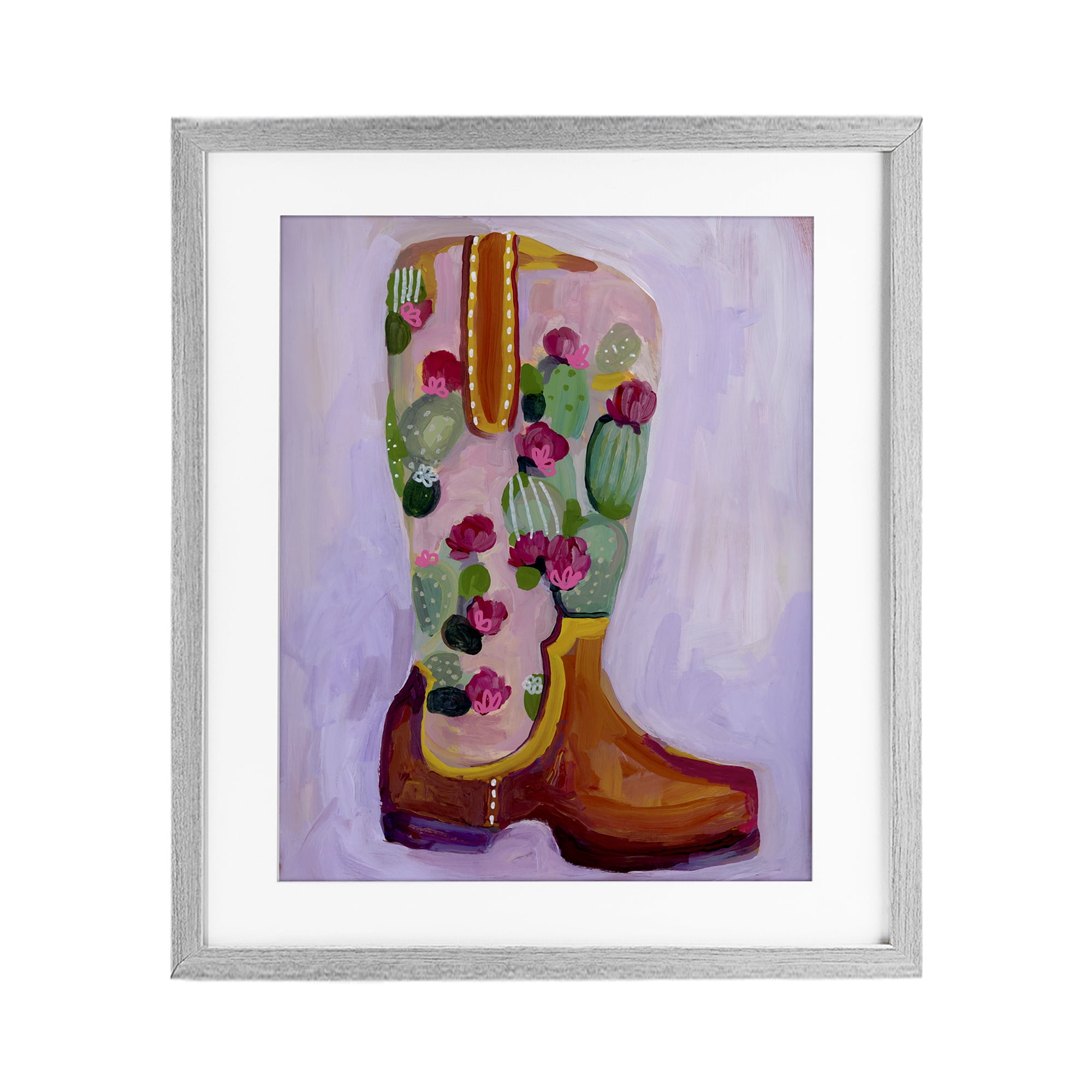 Desert Day Dream Boots Gray Framed Print Under Glass, design by Ashley Davis