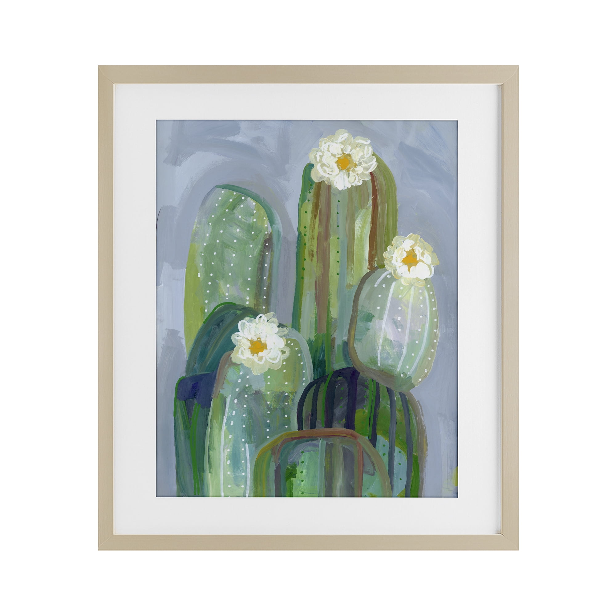 Desert Day Dream Cactus Birch Framed Print Under Glass, design by Ashley Davis