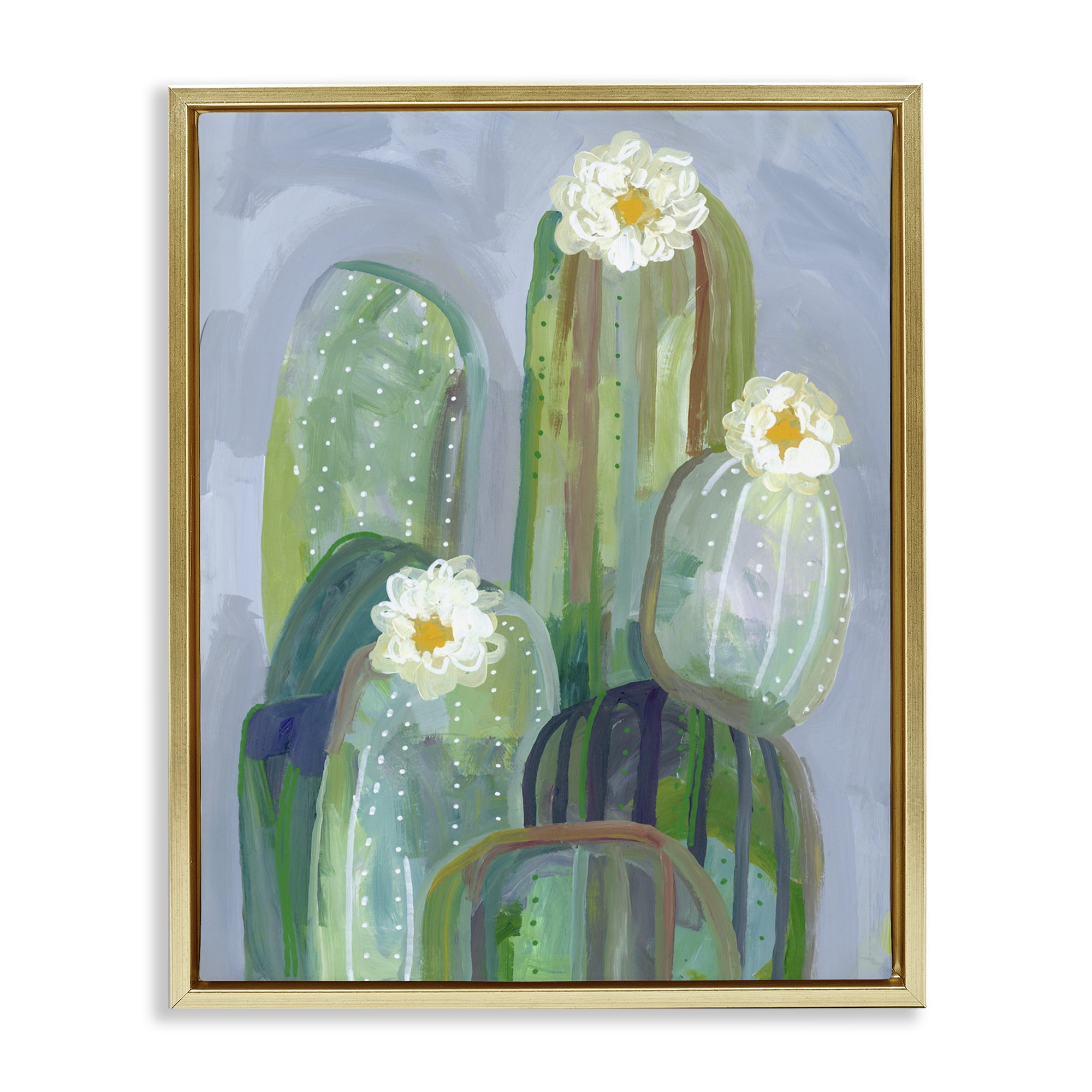 Desert Day Dream Cactus Gold Framed Floater Canvas Wall Art, design by Ashley Davis