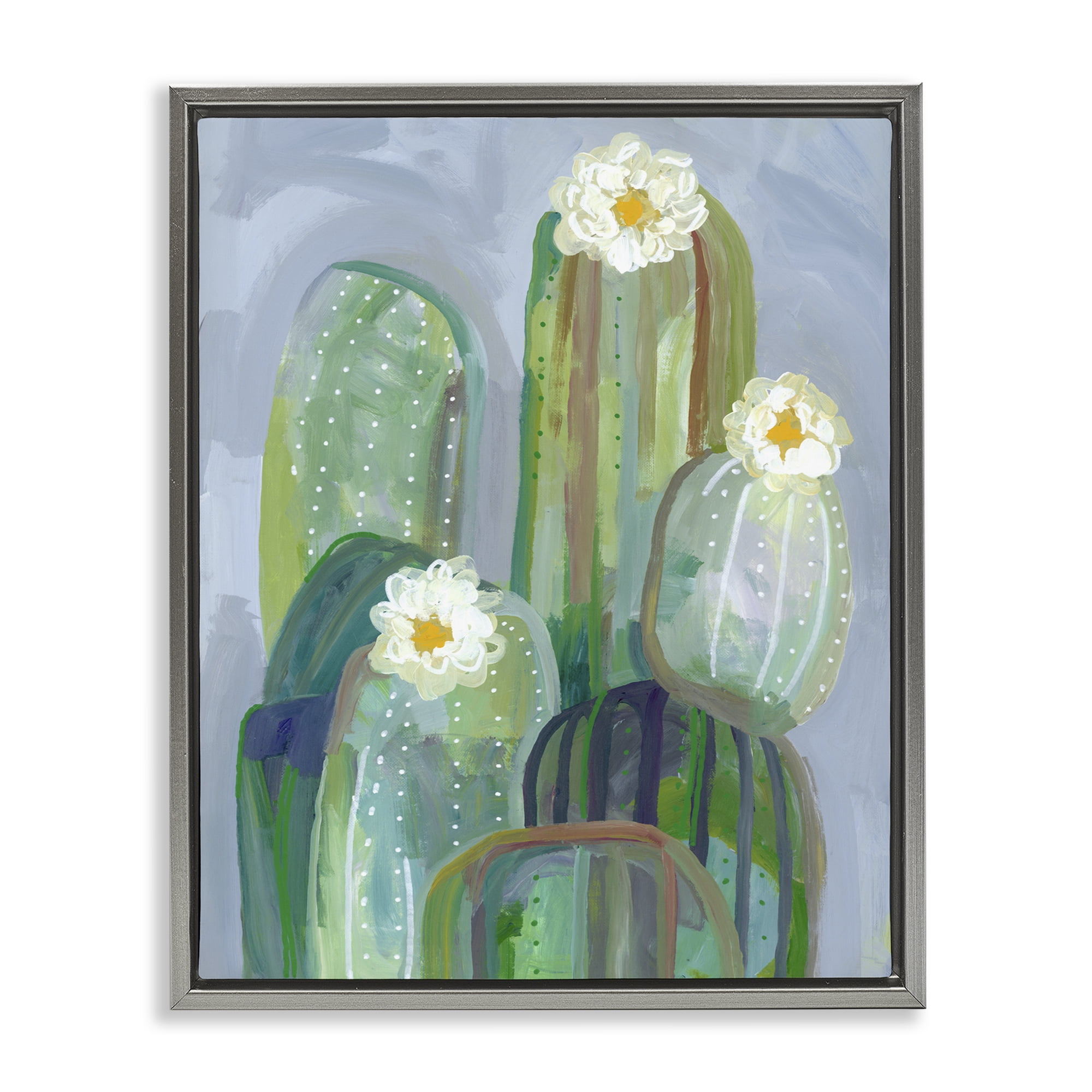 Desert Day Dream Cactus Gray Framed Floater Canvas Wall Art, design by Ashley Davis