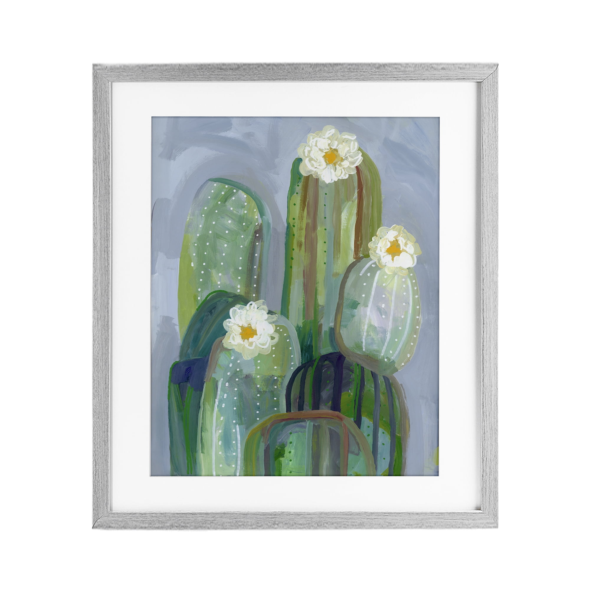 Desert Day Dream Cactus Gray Framed Print Under Glass, design by Ashley Davis