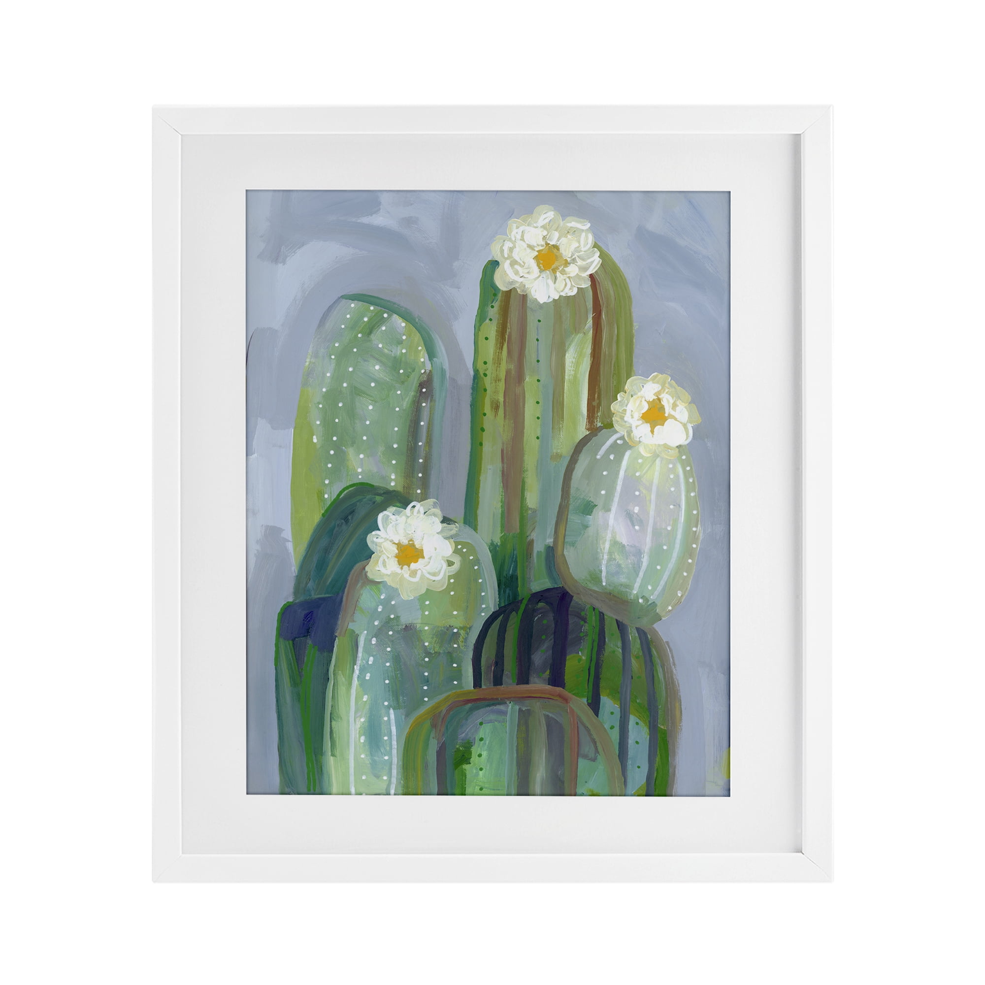 Desert Day Dream Cactus White Framed Print Under Glass, design by Ashley Davis
