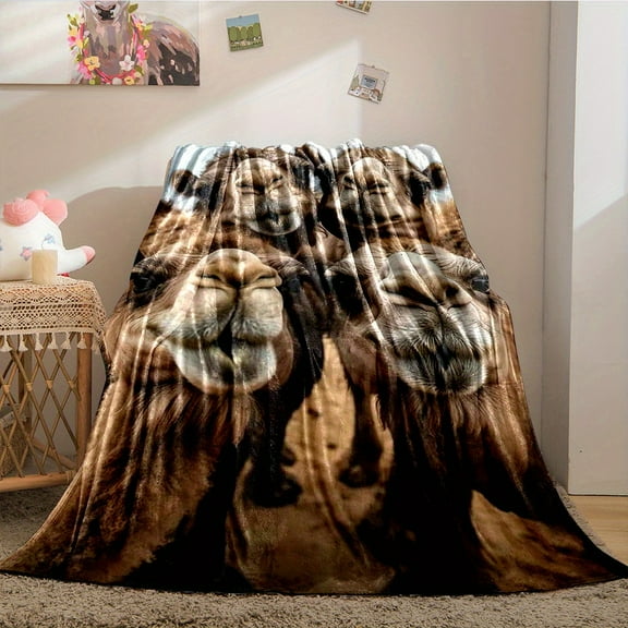 [Desert Delight] Reversible Camel Print Flannel Throw Blanket – Soft, Cozy, All-Season Comfort for Bed, Sofa, Camping & Travel – 78.74x119.38cm, 127.0x149.86cm, 149.86x198.12cm, Blanket for Bed