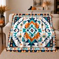 thumbnail image 1 of Desert Diamond Sofa Scene, Rustic Boho Geometric Folk Art Style for Pattern Lovers, Orange Turquoise Border Theme and Housewarming Gift, Cozy Flannel Blanket for Living Room Bedroom, Home Decor, 1 of 9