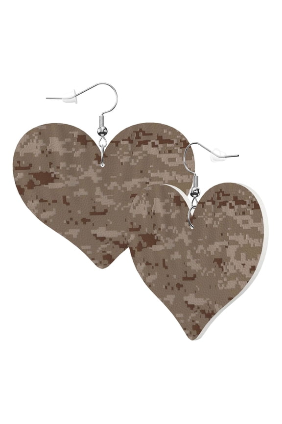 Desert Digital Camouflage Leather Heart Earrings Dangle For Women Love Earrings Lightweight