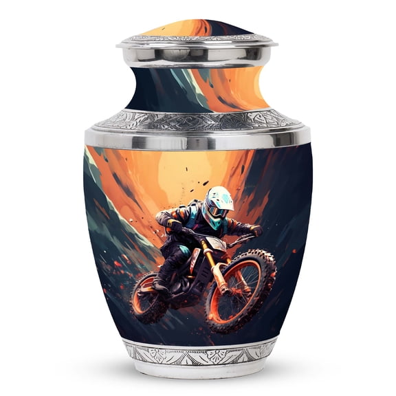 Desert Drift: Motocross Challenge Sacred Memory Large Urn for Human Ashes - Adult Universal Tribute Funeral Urns For Human Ashes - Memorial Urns 10 Inch
