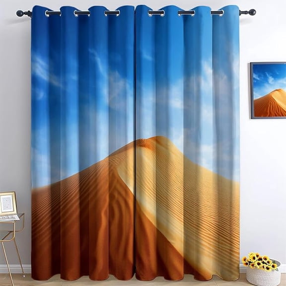Desert Dunes Blue Sky White Clouds Blackout Curtains for Girls Boys Bedroom, Blue Curtains for Living Room, Grommet Thermal Insulated Darkening Window Drapes 26"W x 45"L (Pack of 2)