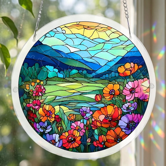 Desert Dusk Landscape Acrylic Puzzle Suncatcher, 83 Pieces Stained Glass Window Hanging, Relaxing DIY Project for Adults & Nature Lovers