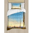 thumbnail image 1 of Desert Duvet Cover Set, Sonoran Desert Catching Days Last Rays Saguaro Cactus Wild Vegetation, Decorative 2 Piece Bedding Set with 1 Pillow Shams, Twin Size, Green Orange Pale Blue, by Ambesonne, 1 of 3