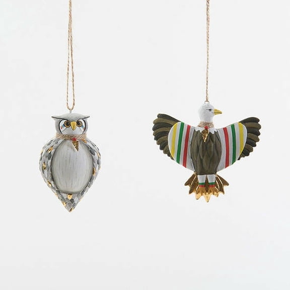 Desert Eagle Bird and Owl Tribal Ornaments with Gold accents Set of 2
