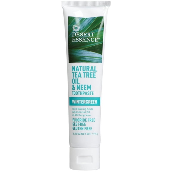 Desert Essence Natural Tea Tree Oil & Neem Toothpaste, Wintergreen 6.25 oz (Pack of 2)