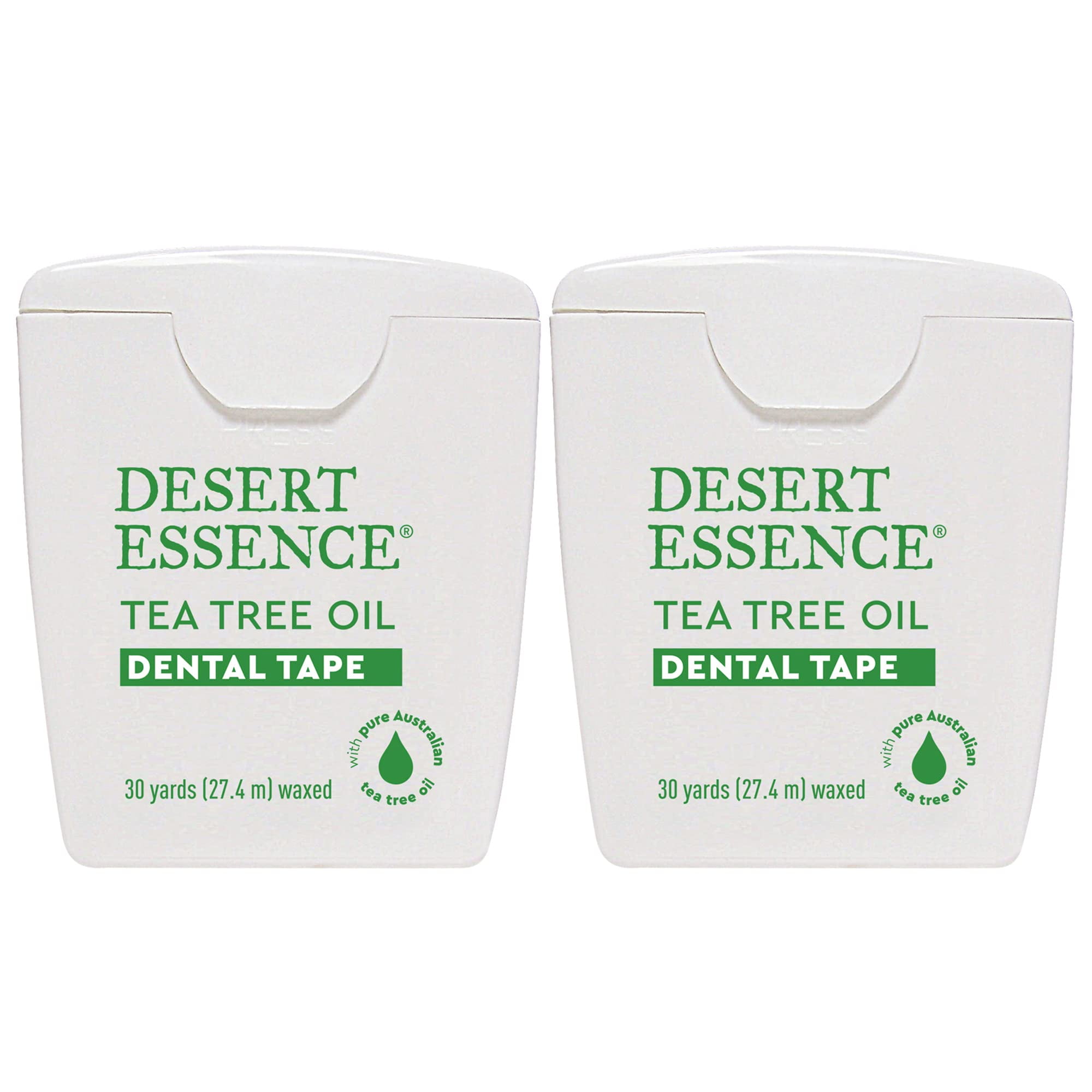 Desert Essence Tea Tree JMS2 Oil Dental Tape - 30 Yards - Pack of 2 - Naturally Waxed w/Beeswax - Thick Flossing No Shred Tape - On The Go - Removes Food Debris Buildup - Cruelty-Free Antiseptic