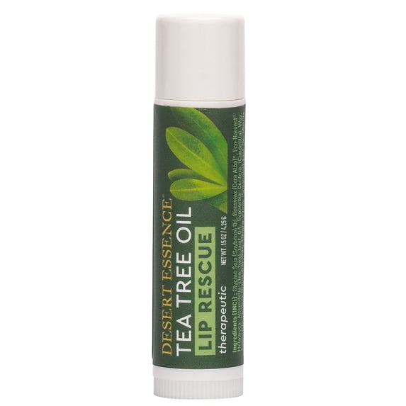Desert Essence, Theraputic Tea Tree Oil Lip Rescue 0.35 oz. - Gluten Free - Vegan - Cruelty Free - Tea Tree Oil, Aloe & Vitamin E - Relieves Dry Cracked Lips while Cooling
