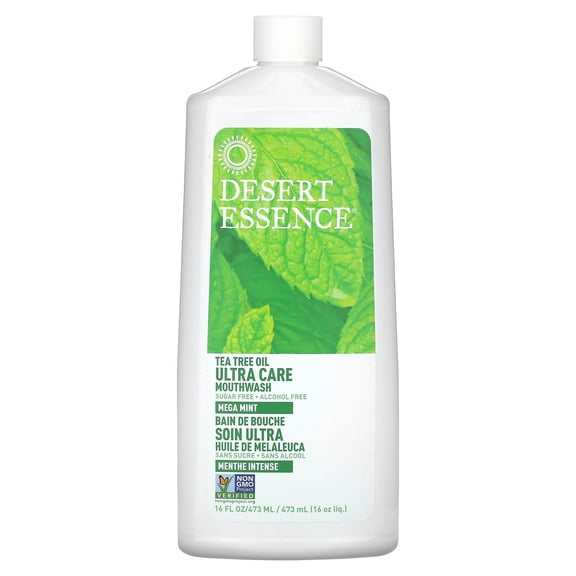 Desert Essence, Tea Tree Oil Ultra Care Mouthwash, Mega Mint, 16 fl oz (473 ml) Pack of 4