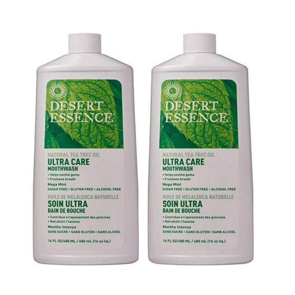Desert Essence Ultra Care Tea Tree Oil Mouthwash (16 fl oz, 2 pack) - Natural Tea Tree Oil Mouthwash - Two Pack 16 fluid ounce Mouthwash