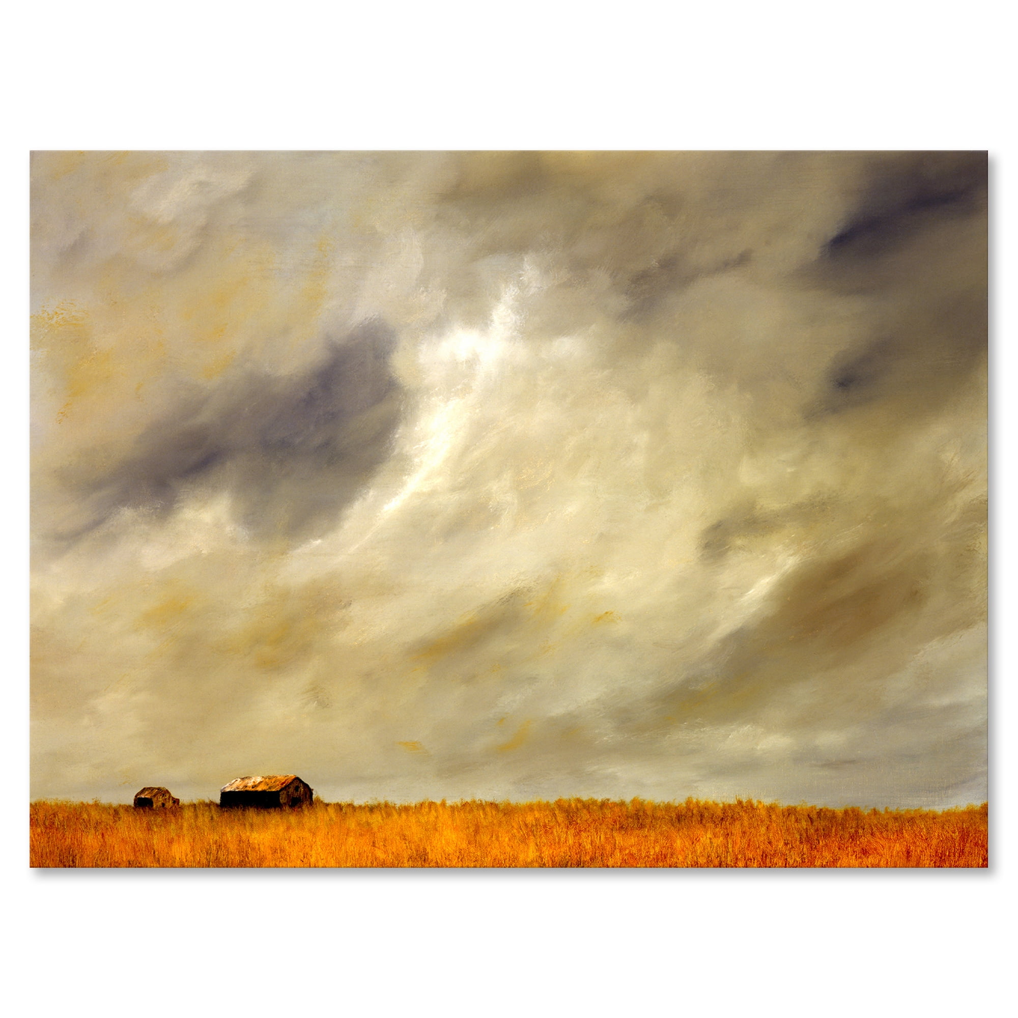 Desert Farmhouse Under Cloudy Sky I 12 in x 8 in Painting Canvas Art Print, by Designart
