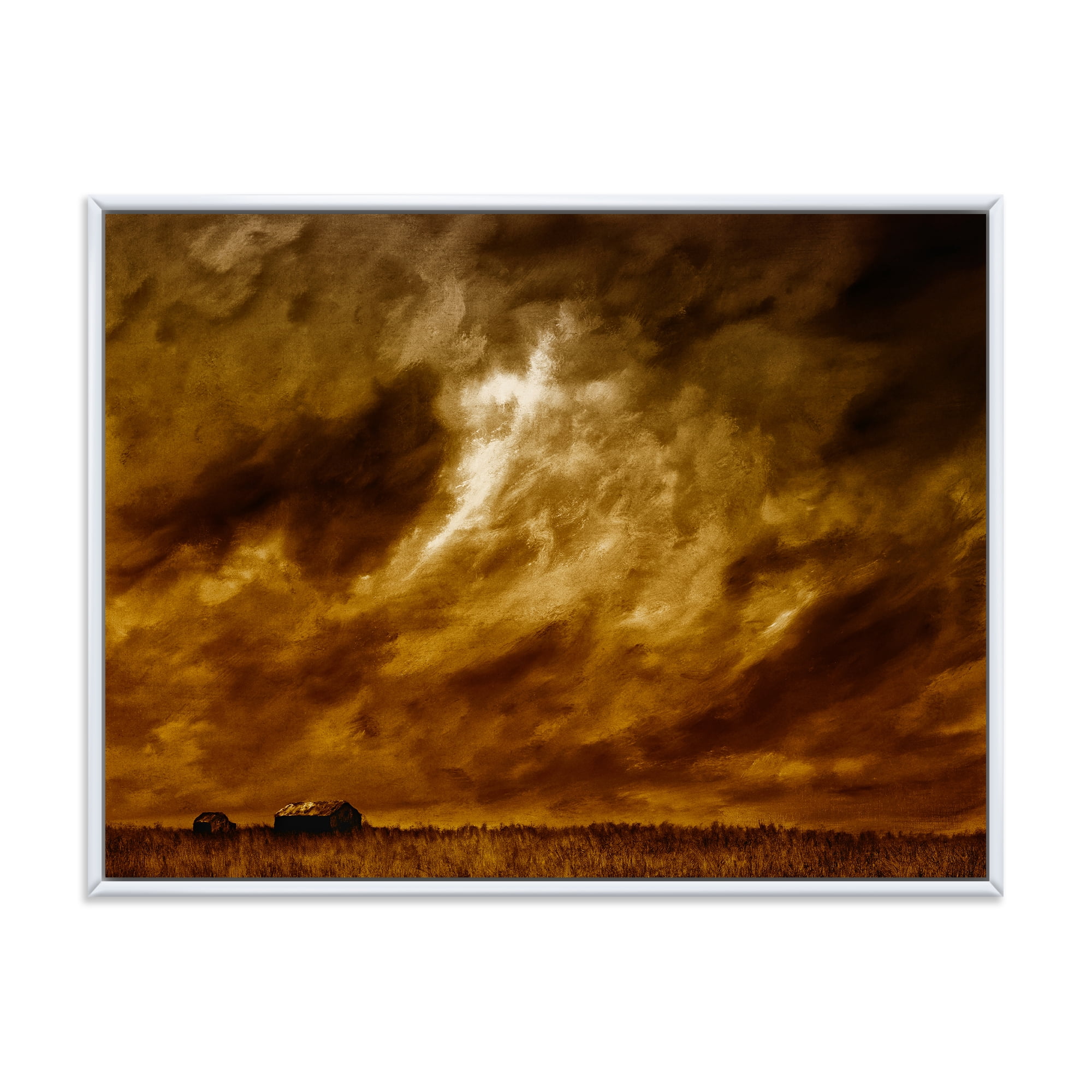 Desert Farmhouse Under Cloudy Sky II 20 in x 12 in Framed Photography Canvas Art Print, by Designart