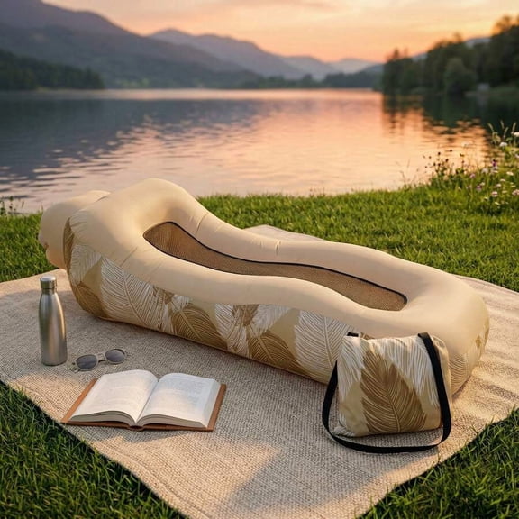 Desert Feather Inflatable Lounger Air Sofa With Headrest - Lightweight Beach Chair For Camping, Outdoor, Indoor Use, Waterproof & Leak-Proof, No Pump Needed, Portable Pool Float Lounge