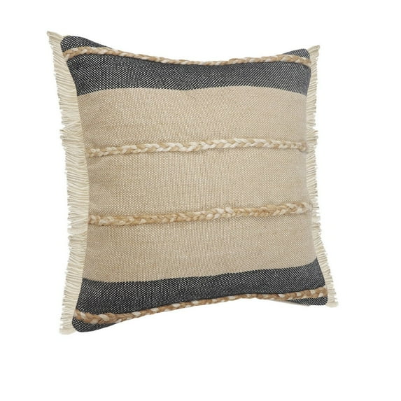 Desert Fields Daniel 20" x 20" Black/Tan Striped Jute Blend Adult Decorative Throw Pillow