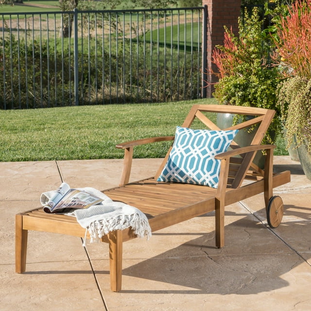 Desert Fields Bodhi Outdoor Acacia Wood Chaise Lounge, Teak