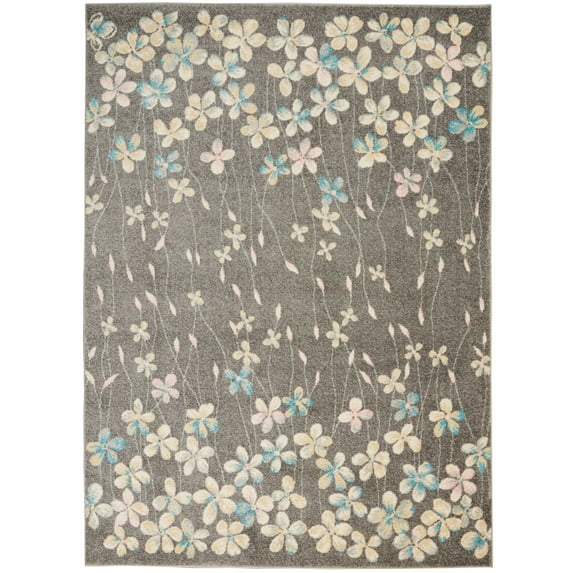 Serene Contemporary Floral Grey/Beige 5'3" x 7'3" Area Rug, (5' x 7')