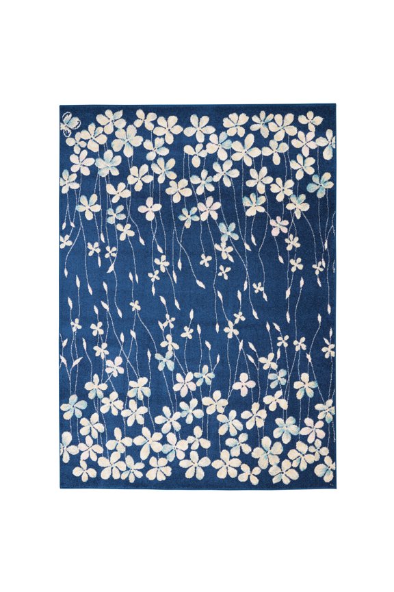 Serene Contemporary Floral Navy 5'3" x 7'3" Area Rug, (5' x 7')