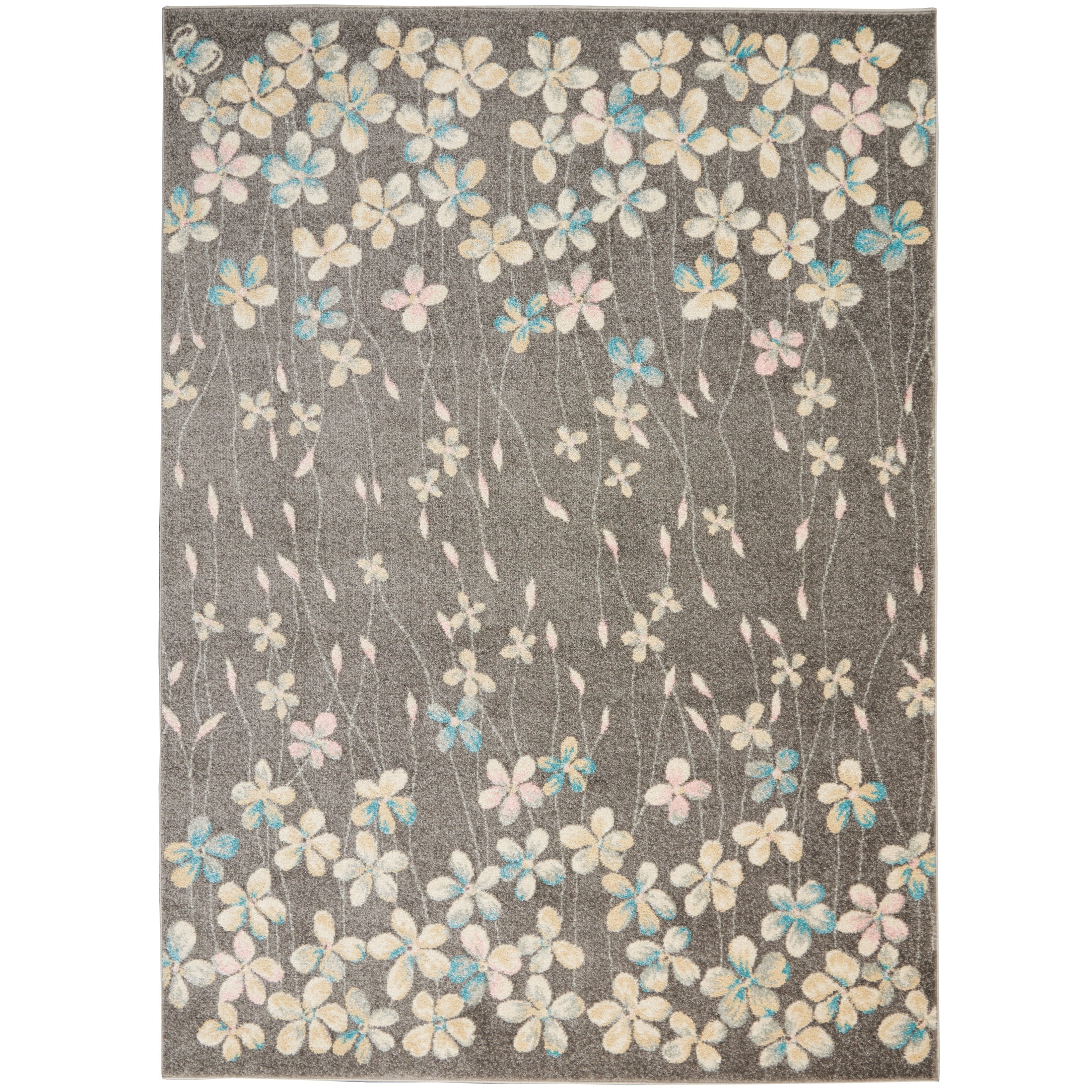 Serene Contemporary Floral Grey/Beige 4' x 6' Area Rug, (4' x 6')
