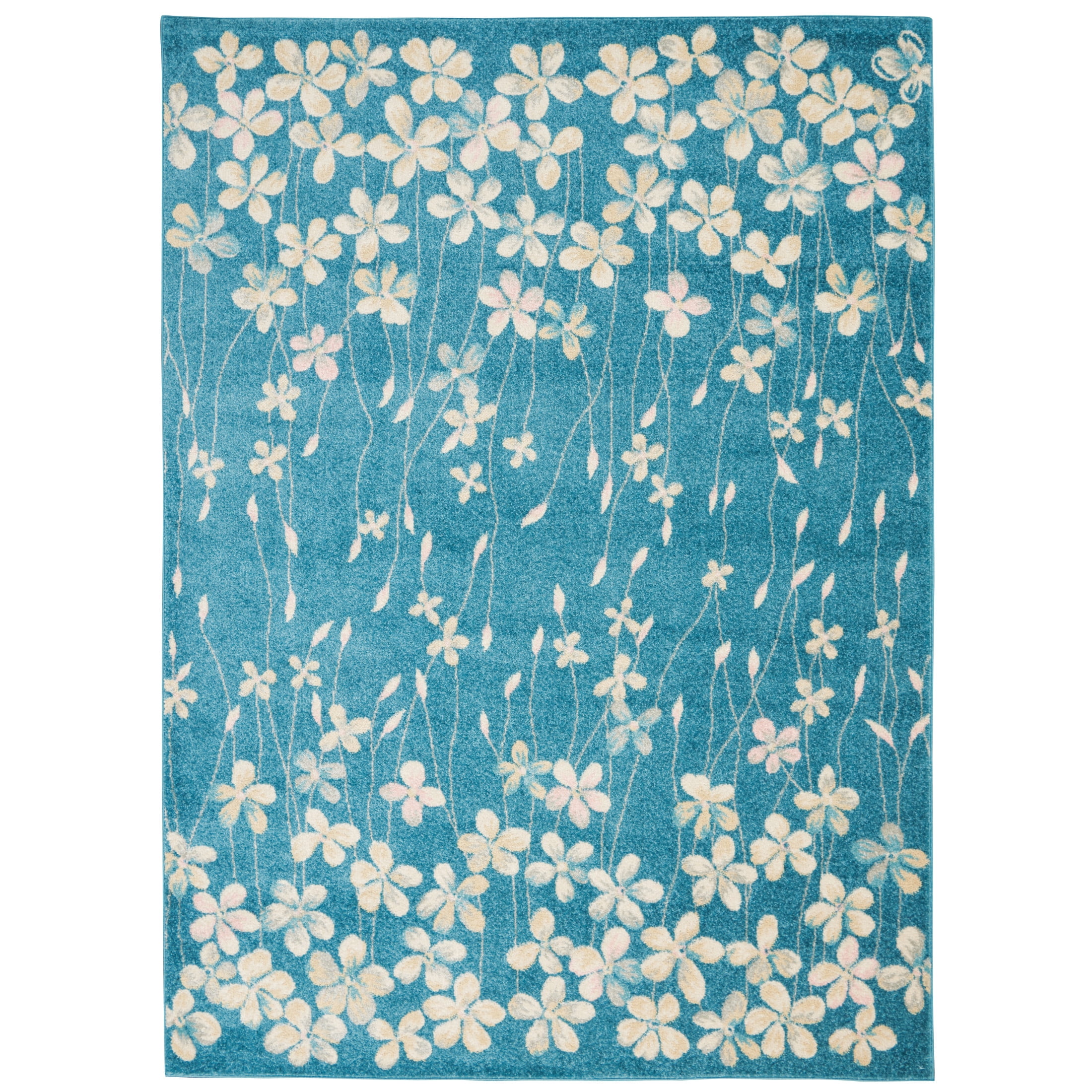 Serene Contemporary Floral Turquoise 4' x 6' Area Rug, (4' x 6')