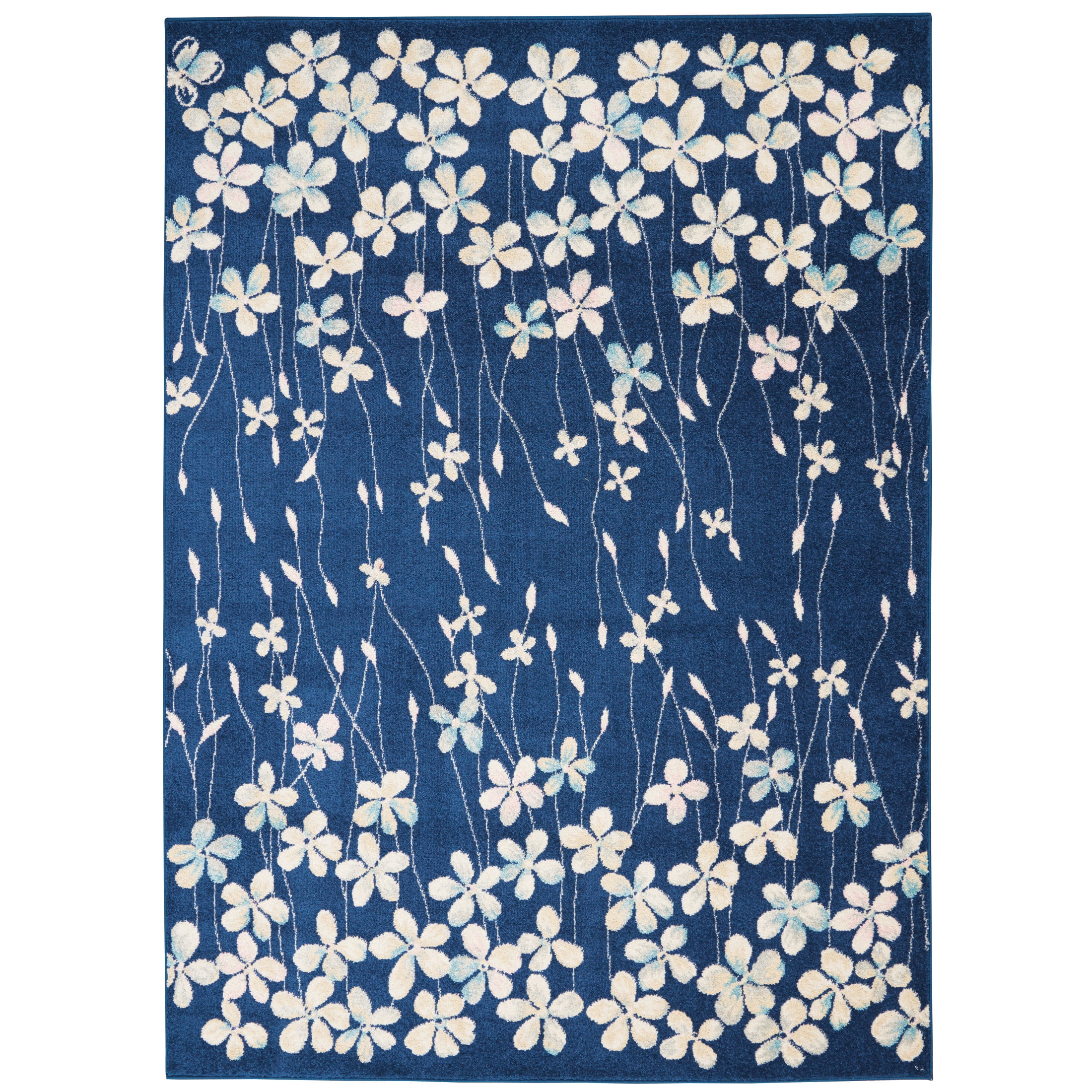 Serene Contemporary Floral Navy 6' x 9' Area Rug, (6' x 9')