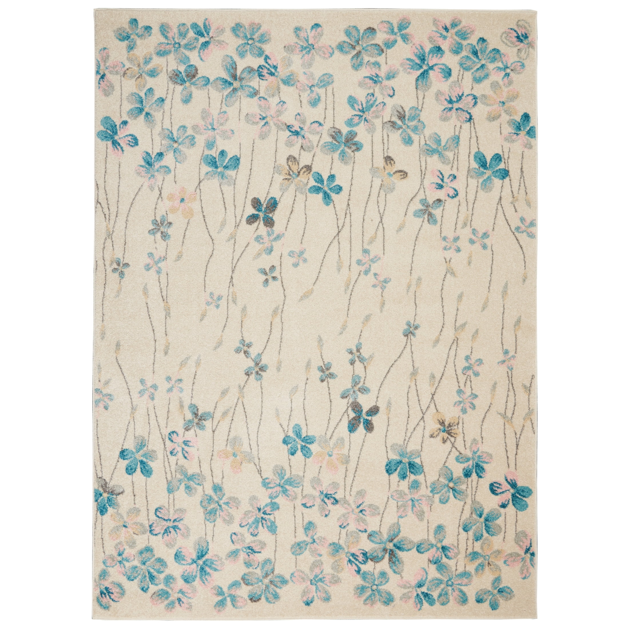 Serene Floral Botanical Area Rug, Ivory, 6 ft x 9 ft