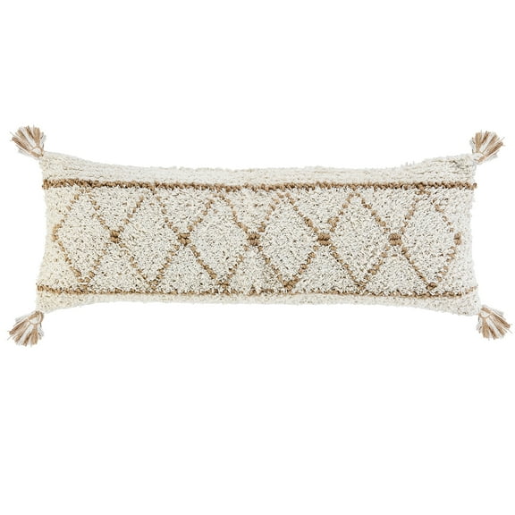 Desert Fields Sadie 14" x 36" White/Tan Diamond Cotton and Jute Adult Decorative Throw Pillow