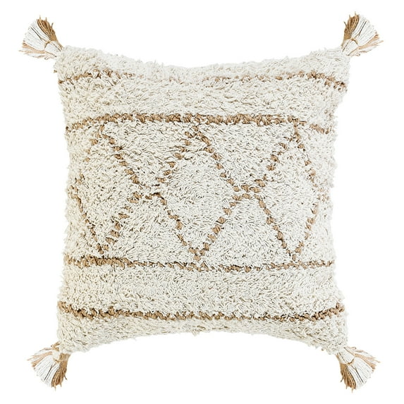 Desert Fields Sadie 20" x 20" White/Tan Diamond Cotton and Jute Adult Decorative Throw Pillow