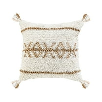 Desert Fields Boho-Chic Geometric Jute and Cotton Throw Pillow