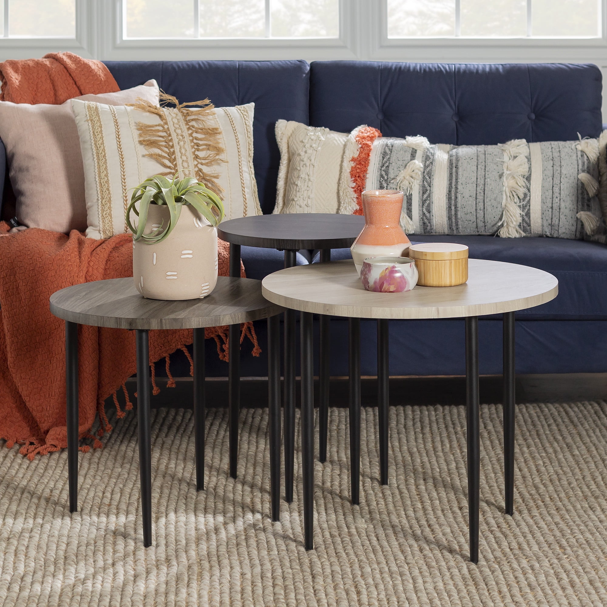 Desert Fields Camelia 3-Piece Nesting Coffee Table Set Gray