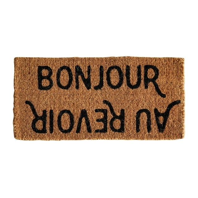 Desert Fields Coir Doormat with French Sayings, 32" x 16", Natural and