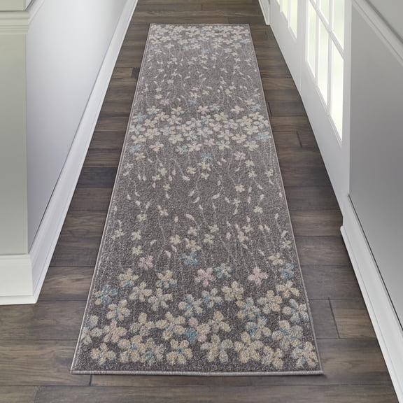 Desert Fields Contemporary Floral Grey/Beige 2'3" x 7'3" Area Rug, (2' x 7')