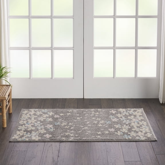 Desert Fields Contemporary Floral Grey/Beige 2' x 4' Area Rug, (2' x 4')