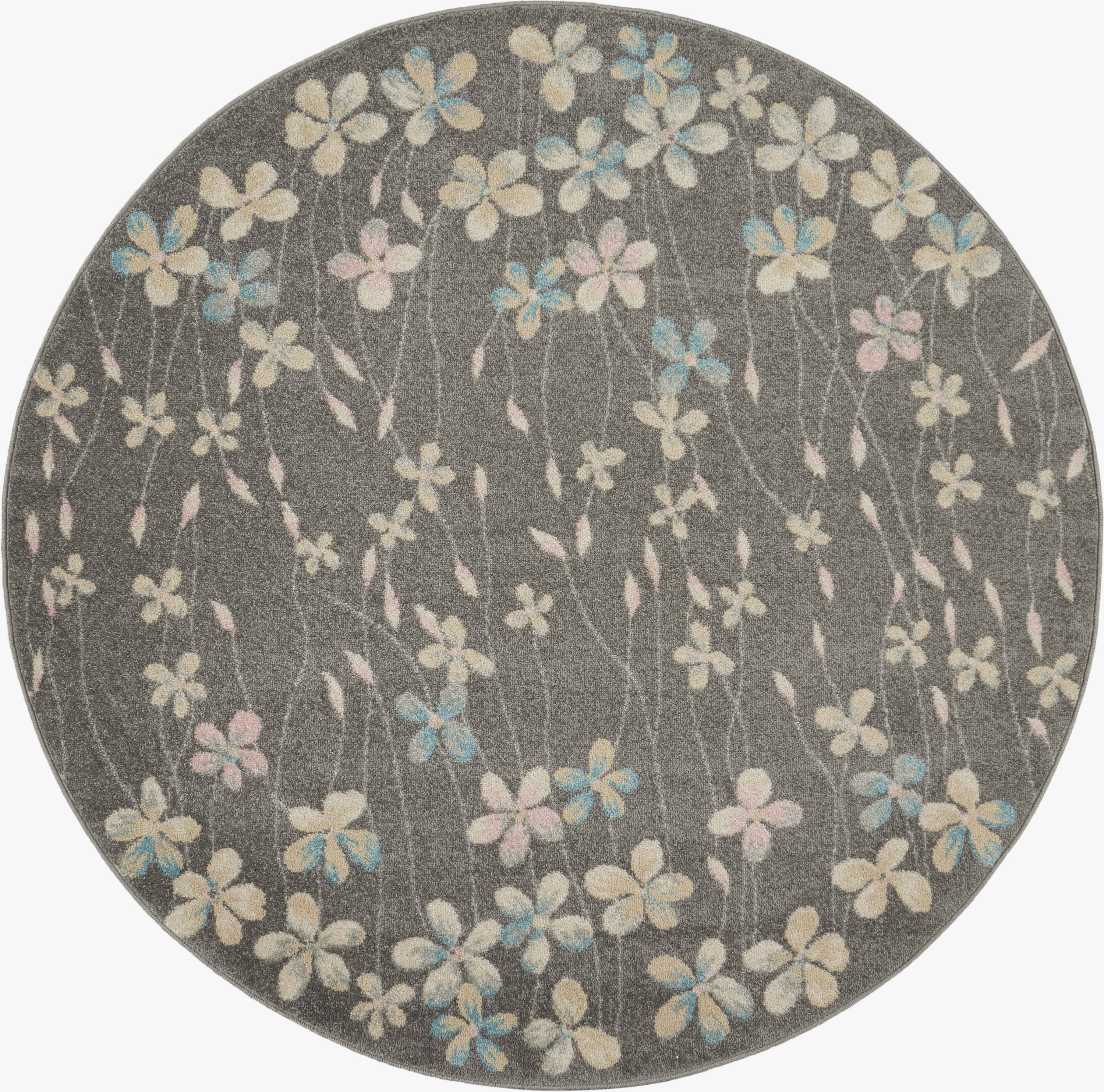Desert Fields Contemporary Floral Grey/Beige 5'3" x ROUND Area Rug, (5' Round)