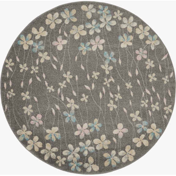 Desert Fields Contemporary Floral Grey/Beige 5'3" x ROUND Area Rug, (5' Round)
