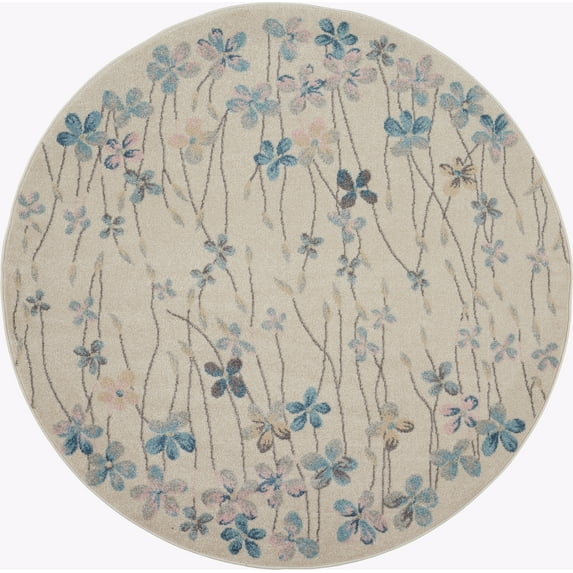 Desert Fields Contemporary Floral Ivory 5'3" x ROUND Area Rug, (5' Round)