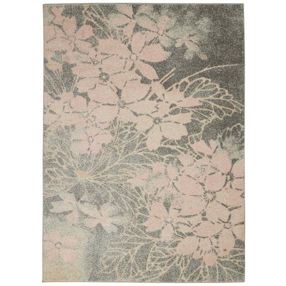 Serene Distressed Floral Grey/Pink 6' x 9' Area Rug, (6' x 9')
