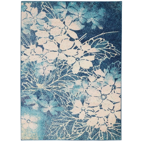 Serene Distressed Floral Navy/Pink 6' x 9' Area Rug, (6' x 9')