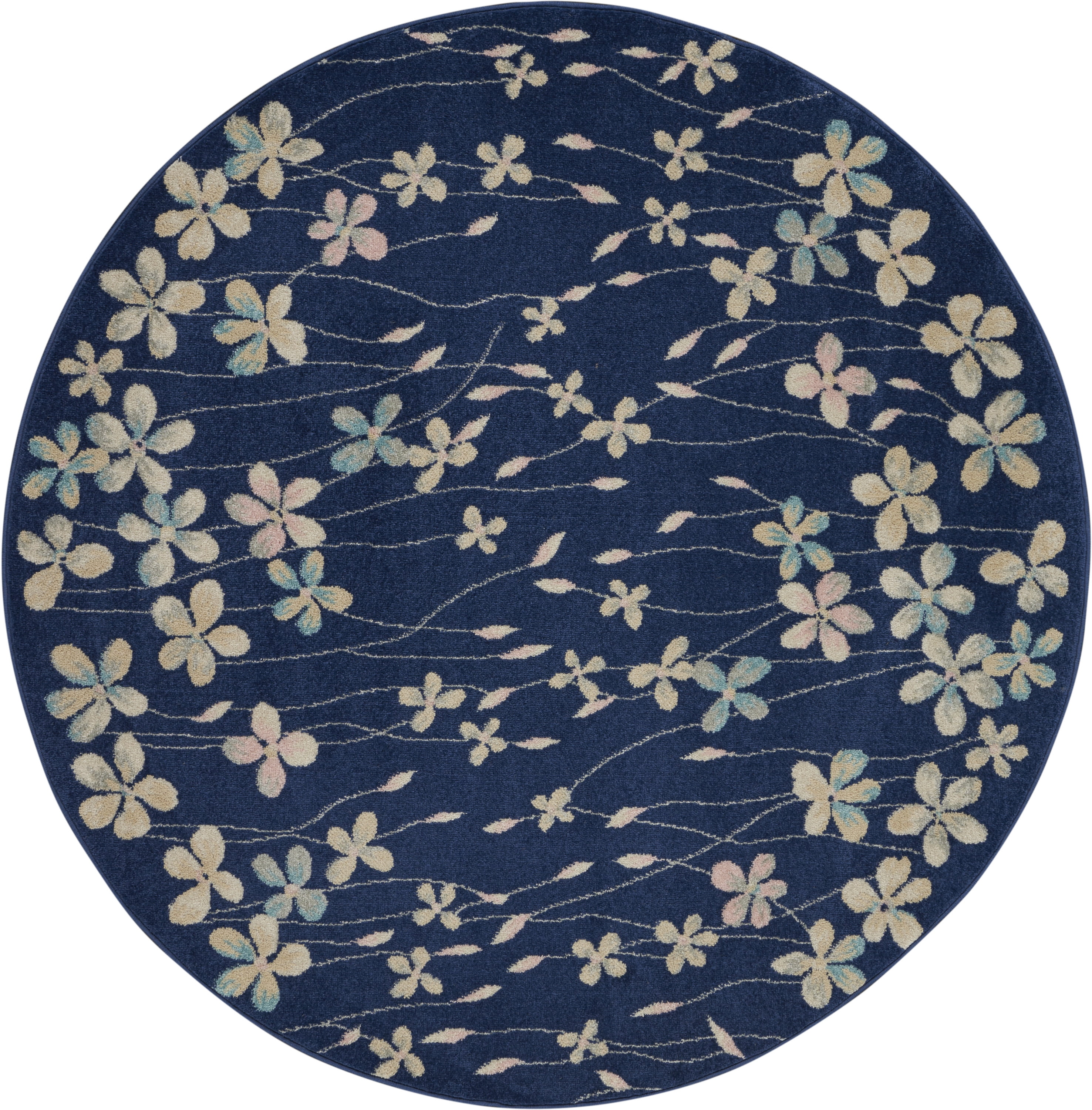 Desert Fields Contemporary Floral Navy 5'3" x ROUND Area Rug, (5' Round)