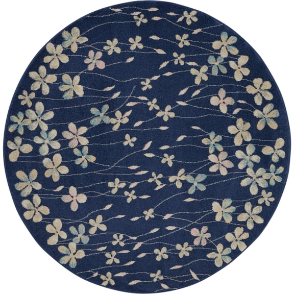 Desert Fields Contemporary Floral Navy 5'3" x ROUND Area Rug, (5' Round)