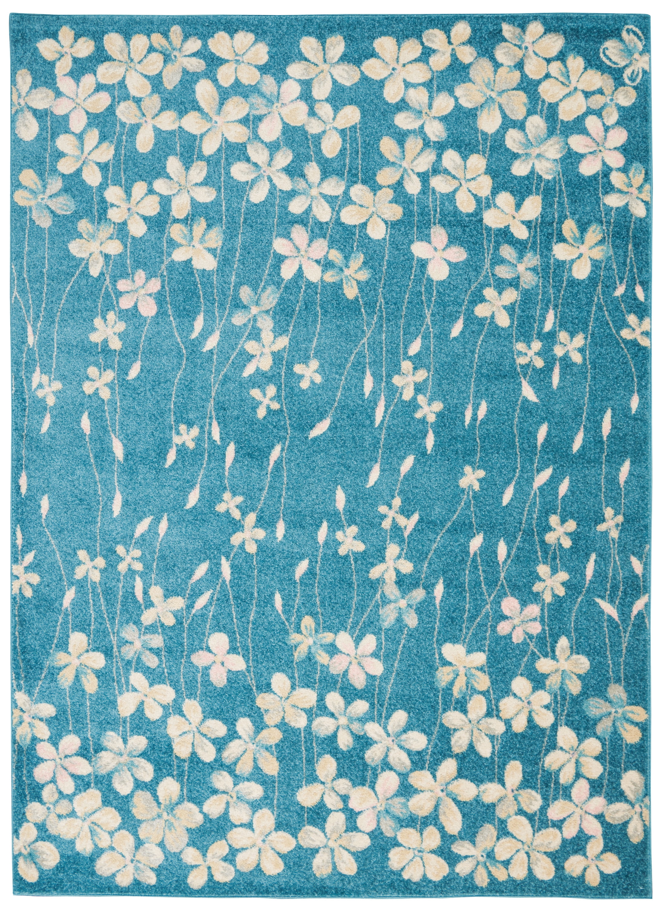 Desert Fields Contemporary Floral Turquoise 6' x 9' Area Rug, (6' x 9')