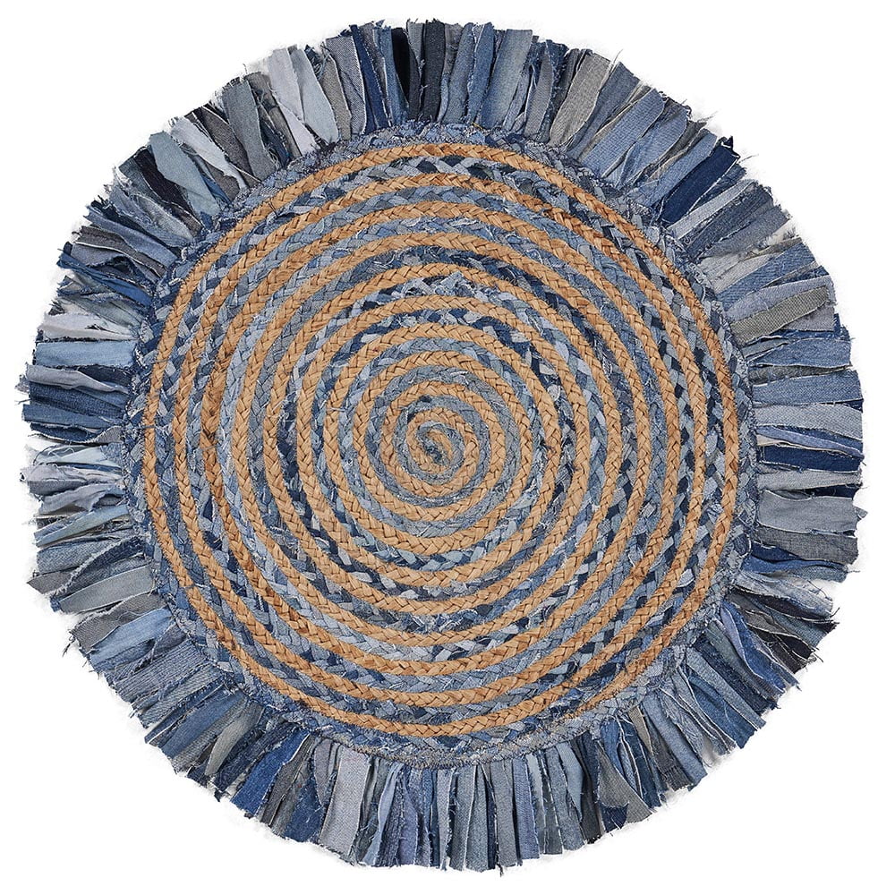 Round Chindi Rag Rug, Recycled Cotton, Multicolour 3 ft, Braided Style,  Hand Knotted