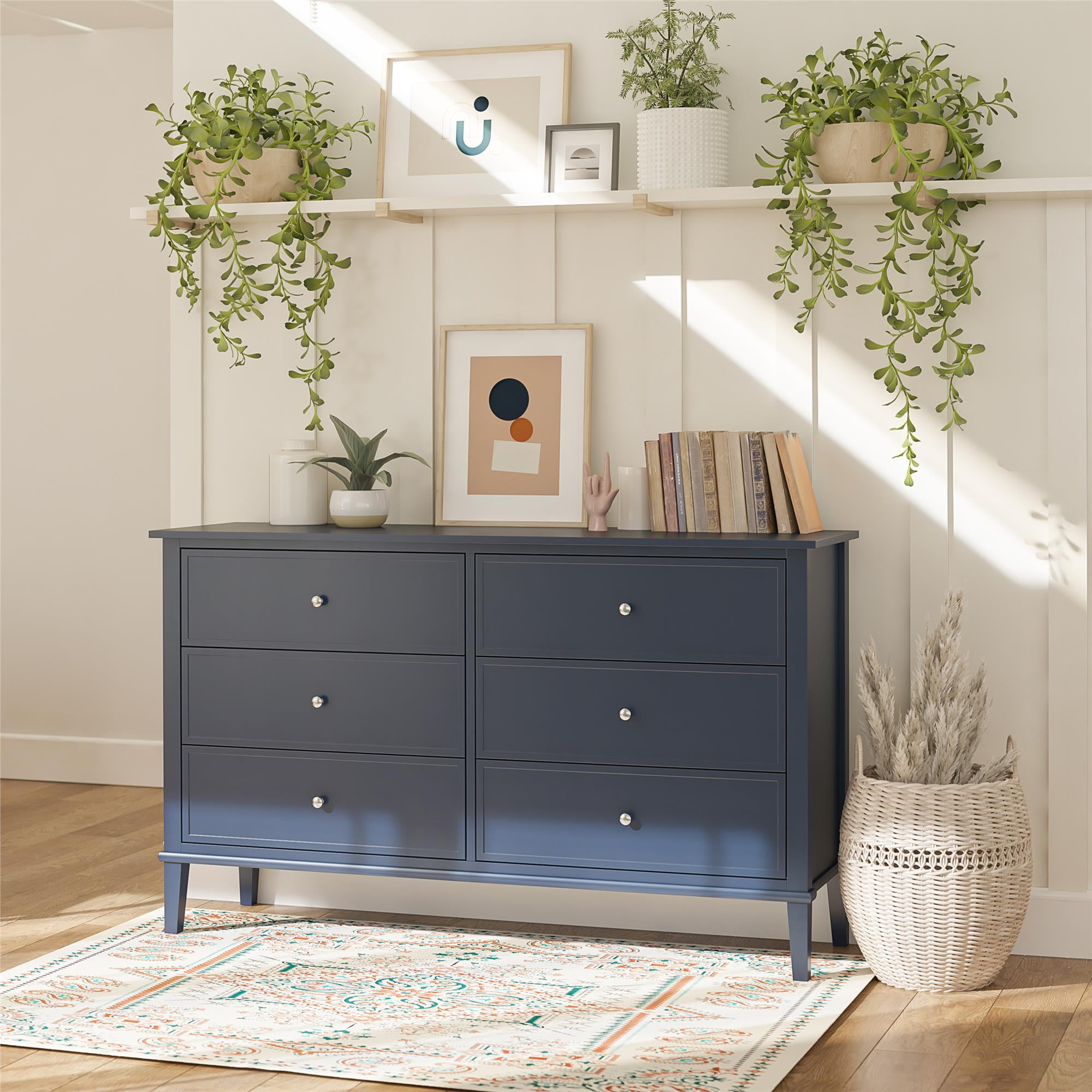 Desert Fields Eclectic Boho 6-Drawer Dresser, Navy - Walmart.com