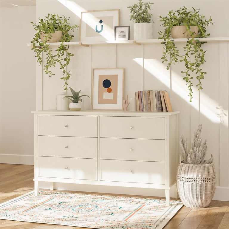 Desert Fields Eclectic Boho 6-Drawer Dresser, Soft White