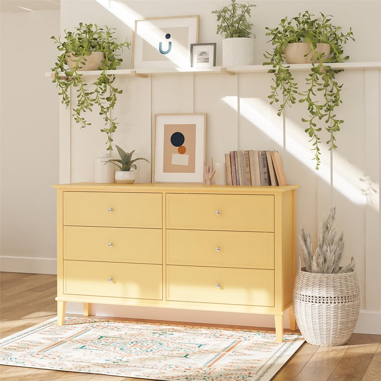 mustard yellow dresser Mustard-painted dresser with bold design